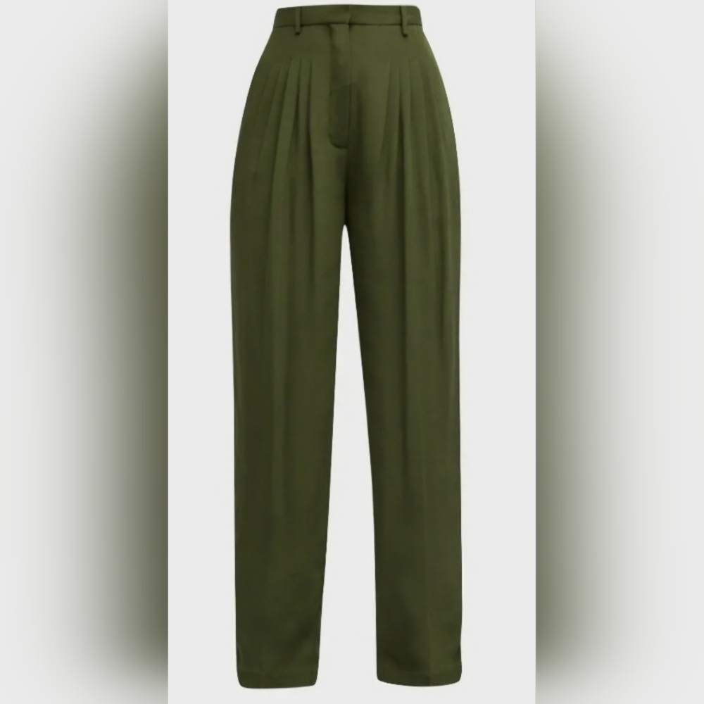 CO Silk Blend Pleated Carrot Trousers In Olive Green Size 0 $898 NWT